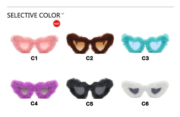 Heart Shape Furry Unisex Fashion Vintage Shades Eyewear Retro Design UV400 Party Sun Glasses  -  GeraldBlack.com