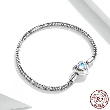 Heart Shaped Charm Beads Bracelet 925 Sterling Silver Snake Chain Basic Bracelet For Women Moonstone Jewelry 17CM 19CM  -  GeraldBlack.com