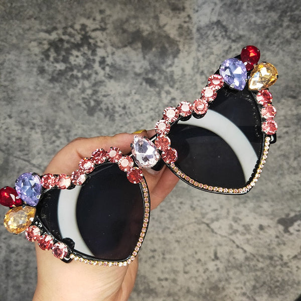 Heart Shaped Diamond Sunglasses Women Oversized Black Designer Crystal Sun Glasses Eyeglass  -  GeraldBlack.com