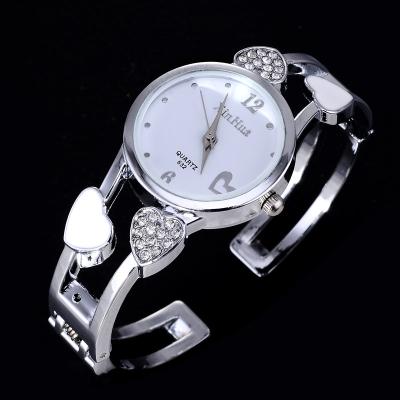 Heart Shaped Stainless Steel Bracelet Watch Clock for Women with Rhinestone - SolaceConnect.com