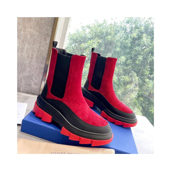 Height Increasing Martin Boots Patchwork Slip-on Ankle Booties Round Toe Cozy Botas  -  GeraldBlack.com