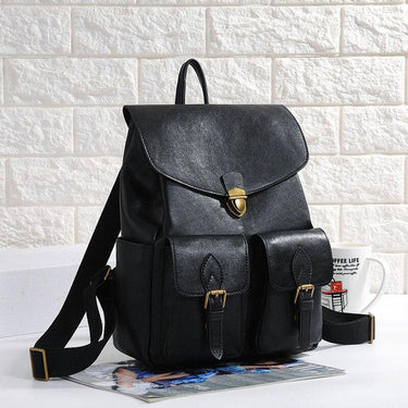 Highend Coffee Black Genuine Leather Women's Backpack Female Girl Lady Travel Bag M6019 - SolaceConnect.com