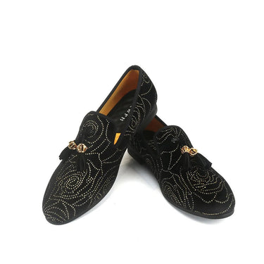 High End European And American Embroidered Shoes Set Lok Fu Personalized Rivet Rhinestone Loafers Shoes  -  GeraldBlack.com