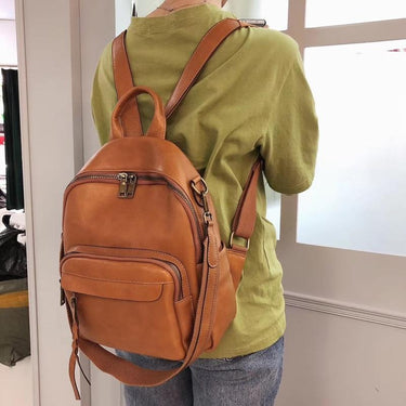 Highend Coffee Yellow Orange Black Genuine Leather Women's Backpack Cowhide Girl Female Shoulder - SolaceConnect.com