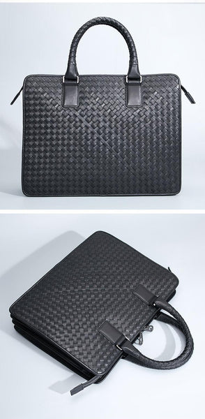 High Grade Hand Woven Men Briefcase Genuine Leather Laptop Hand-held Bag Leisure Large Capacity Travel Bag 40  -  GeraldBlack.com