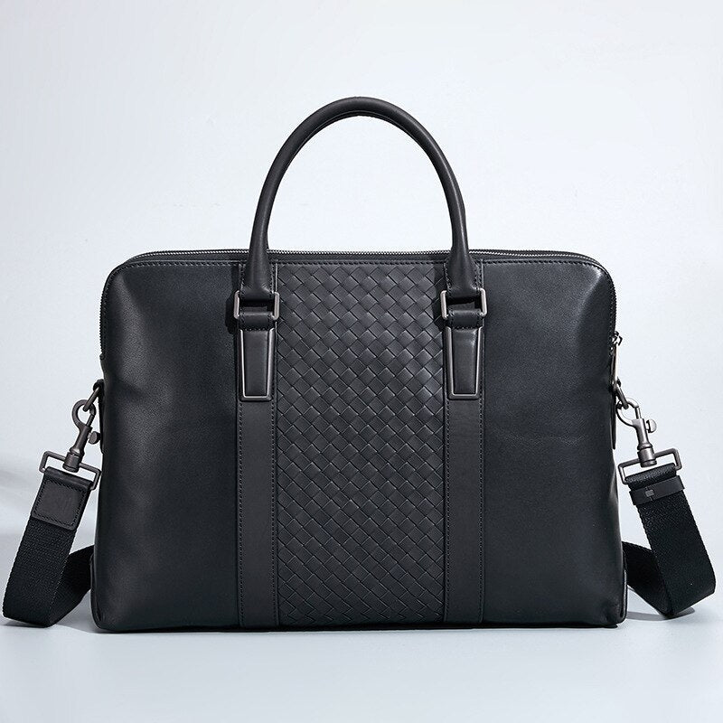 High Grade Men Handbag Genuine Leather Shoulder Bag Woven Business Office Laptop Bag Luxury Briefcase 40  -  GeraldBlack.com