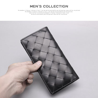 High Grade Top Layer Leather Hand Woven Men Long Ultra Thin Soft Purse Business Leisure Wallets 45  -  GeraldBlack.com
