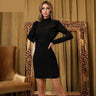 High Neck Long Sleeve Polyester Mini Dress with Ruffles for Women - SolaceConnect.com