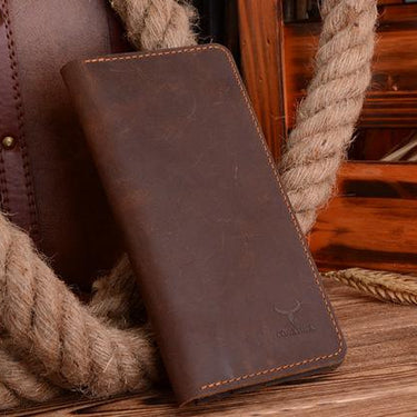 High Quality Genuine Crazy Horse Leather Men's Long Style Two Color Wallets - SolaceConnect.com
