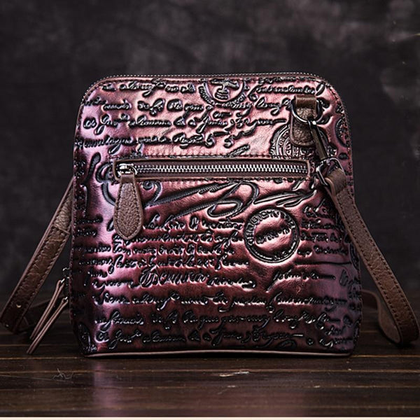 High Quality Genuine Leather Women's Cross Body Embossed Letter Handbag - SolaceConnect.com