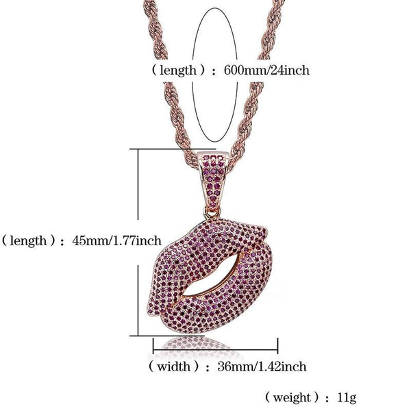 High Quality Iced Out Lips Pendant Chain Purple Zircon Hip Hop Necklace - SolaceConnect.com