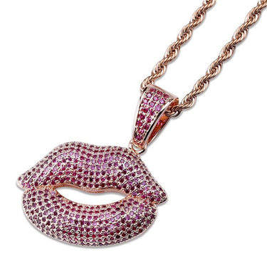 High Quality Iced Out Lips Pendant Chain Purple Zircon Hip Hop Necklace  -  GeraldBlack.com