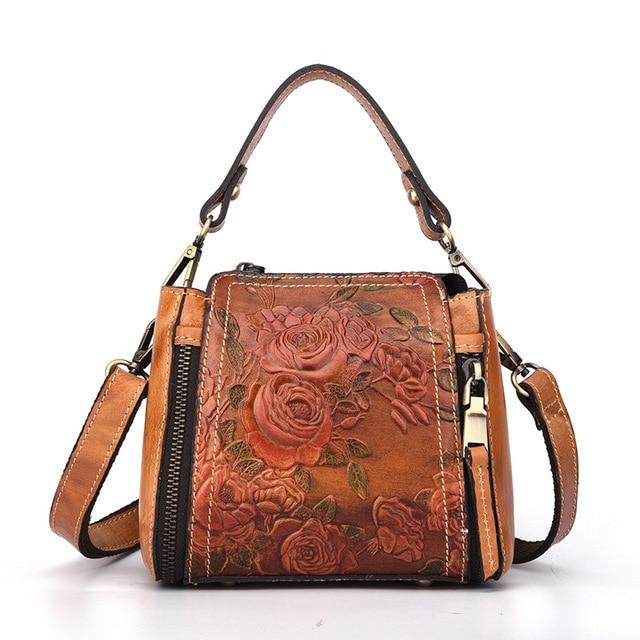 High Quality Natural Skin Floral Tote Crossbody Coffee Brown Messenger Handbag on Clearance  -  GeraldBlack.com