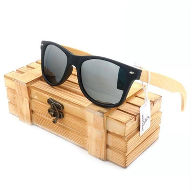 High Quality Vintage Black Square Mirrored Sunglasses with Bamboo Legs - SolaceConnect.com