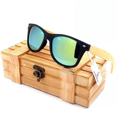 High Quality Vintage Black Square Mirrored Sunglasses with Bamboo Legs - SolaceConnect.com