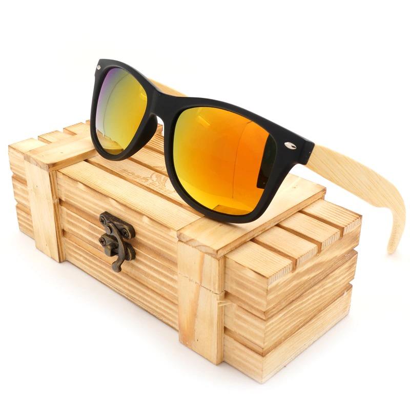 High Quality Vintage Black Square Mirrored Sunglasses with Bamboo Legs  -  GeraldBlack.com