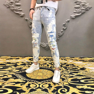 High Street Fashion Men's Hole Patch Diamond Full Length Skinny Jeans - SolaceConnect.com