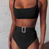 High Waist Bikini Solid High Leg Rhinestone Belt Luxury Swimsuit Bathing Suit Push Up Two Piece Swimwear  -  GeraldBlack.com