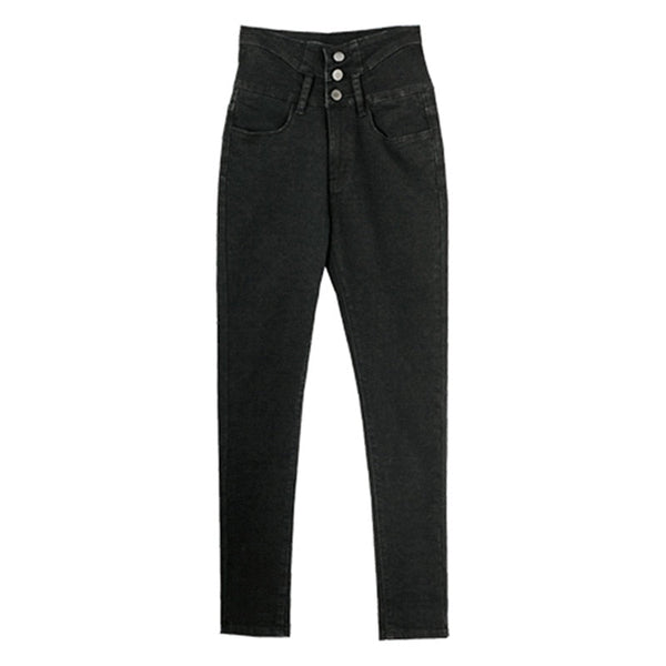 High Waist Jeans Women Feet Pants Spring Autumn Black Gray Korean Stretch Slim Skinny Pencil Denim Trousers  -  GeraldBlack.com