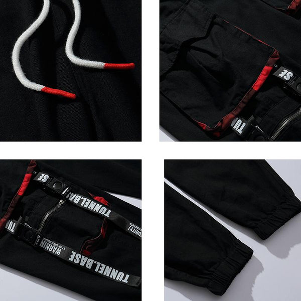 Hip Hip Men's Ribbon Zipper Pockets Cargo Jogger Tactical Pants Streetwear - SolaceConnect.com