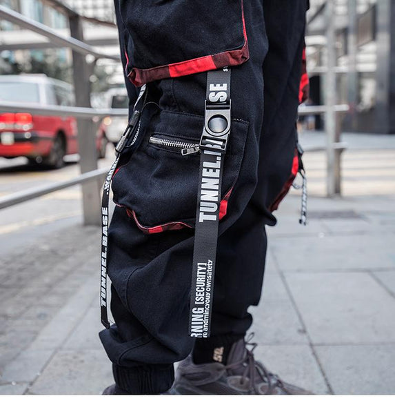 Hip Hip Men's Ribbon Zipper Pockets Cargo Jogger Tactical Pants Streetwear  -  GeraldBlack.com