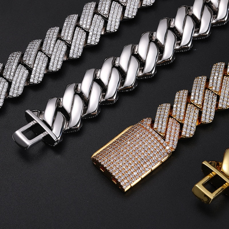 Hip Hop 3 Rows Full CZ Stone Bling Ice Out 25mm Solid Big Heavy Square Cuban Miami Link Chain Necklace for Men Rapper Jewelry  -  GeraldBlack.com
