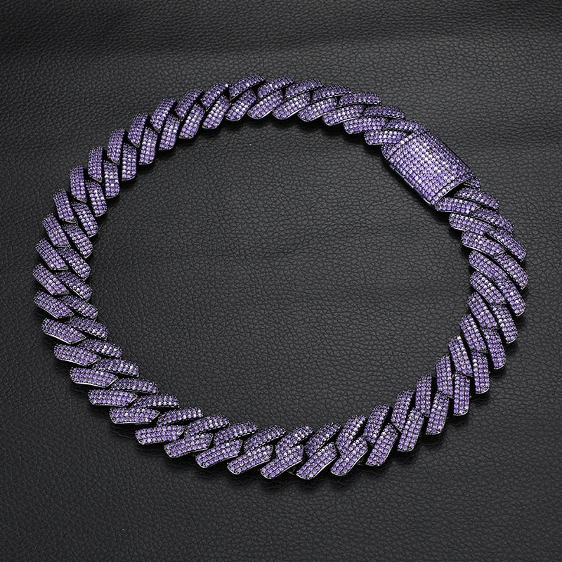 Hip Hop 3 Rows Purple CZ Stone Bling Ice Out 20mm Big Heavy Black Square Cuban Miami Link Chain Necklace for Men Rapper Jewelry  -  GeraldBlack.com
