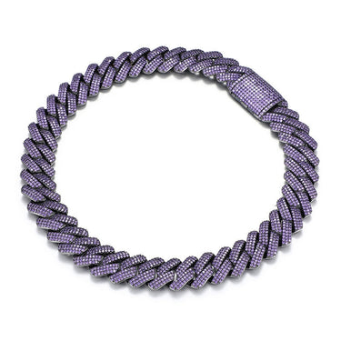 Hip Hop 3 Rows Purple CZ Stone Bling Ice Out 20mm Big Heavy Black Square Cuban Miami Link Chain Necklace for Men Rapper Jewelry  -  GeraldBlack.com