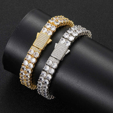 Hip Hop 3A+ Cubic Zirconia Paved Bling Iced Out 2 Row CZ Stone Tennis Link Chain Necklaces for Men Rapper Jewelry Gift  -  GeraldBlack.com
