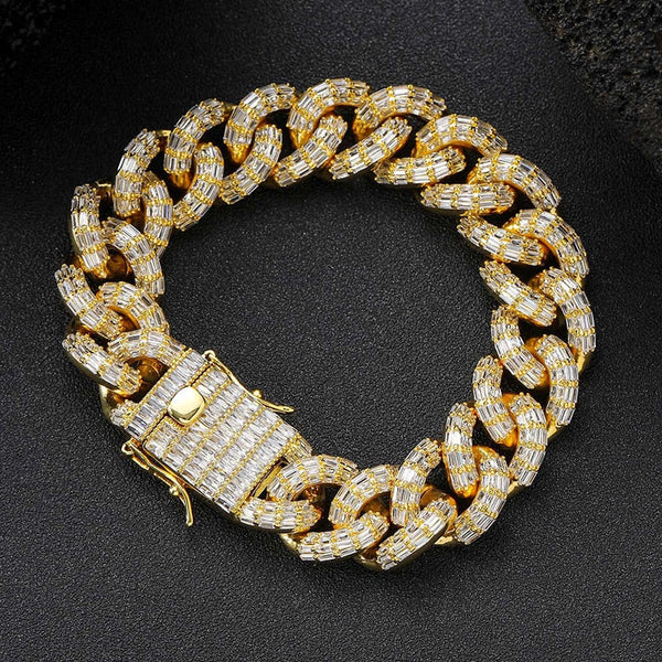Hip Hop 3A+ CZ Stone Bling Iced Out 16mm Round Cuban Miami Link Chain Bracelets for Men Rapper Jewelry Gold Silver Color Gift  -  GeraldBlack.com