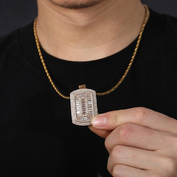 Hip Hop 3A+ CZ Stone Bling Iced Out Geometric Square Pendants Necklaces for Men Rapper Jewelry Gold Silver Color Gift  -  GeraldBlack.com
