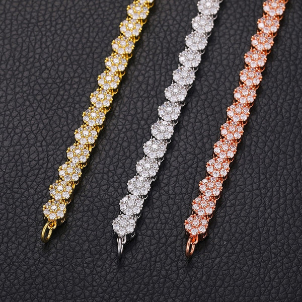 Hip Hop 3A+ CZ Stone Paved Bing Iced Out 8mm Plum Bossom Tennis Link Chain Necklaces for Unisex Rapper Jewelry Gift  -  GeraldBlack.com