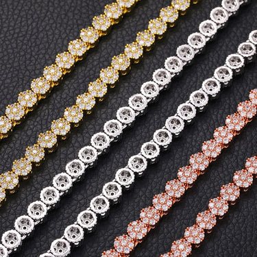 Hip Hop 3A+ CZ Stone Paved Bing Iced Out 8mm Plum Bossom Tennis Link Chain Necklaces for Unisex Rapper Jewelry Gift  -  GeraldBlack.com