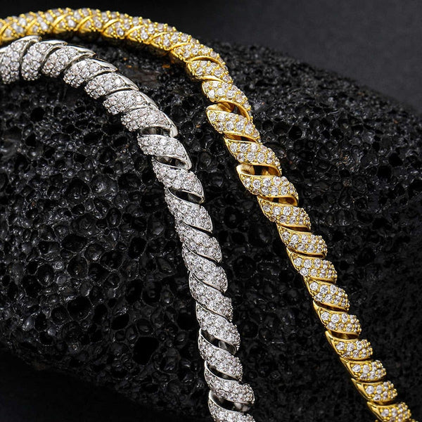 Hip Hop 3A+ CZ Stone Paved Bling Iced Out 8mm Twist Link Chain Chokers Necklaces for Unisex Rapper Jewelry Gift  -  GeraldBlack.com