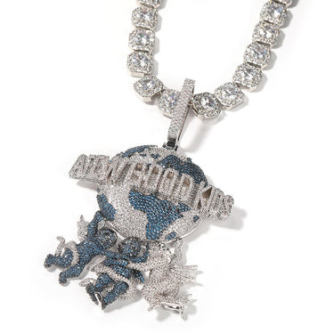Hip Hop 3A+ CZ Stone Paved Bling Iced Out Afew Good Kids Little Angel Earth Pendants Necklace for Men Rapper Jewelry Gift  -  GeraldBlack.com