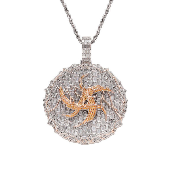 Hip Hop 3A+ CZ Stone Paved Bling Iced Out Big Runes Round Pendants Necklace for Men Rapper Jewelry Silver Color  -  GeraldBlack.com