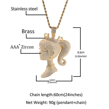 Hip Hop 3A+ CZ Stone Paved Bling Iced Out Crown Barbie Queen Pendants Necklace Unisex Rapper Jewelry Gift  -  GeraldBlack.com