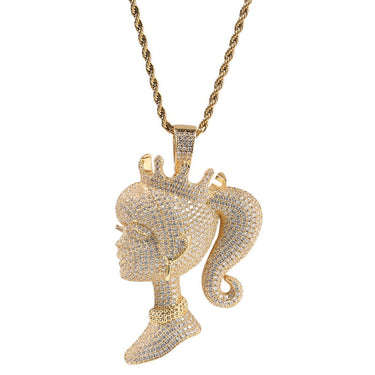 Hip Hop 3A+ CZ Stone Paved Bling Iced Out Crown Barbie Queen Pendants Necklace Unisex Rapper Jewelry Gift  -  GeraldBlack.com