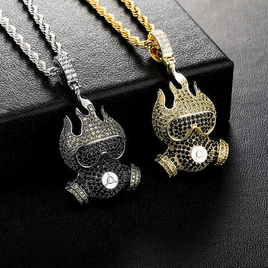 Hip Hop 3A+ CZ Stone Paved Bling Iced Out Diving Mask Pendants Necklaces for Men Rapper Jewelry Gold Silver Color Gift  -  GeraldBlack.com