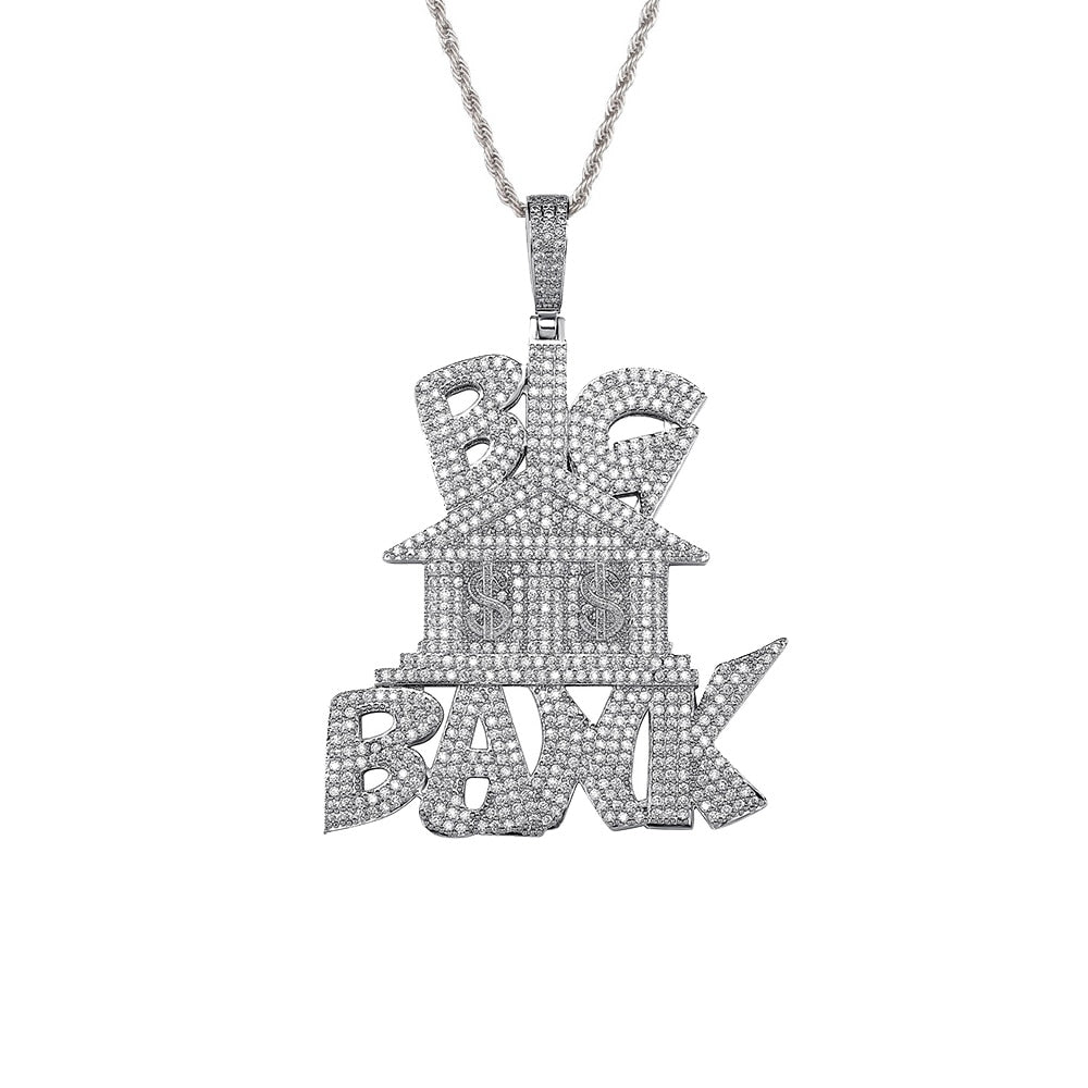 Hip Hop 3A+ CZ Stone Paved Bling Iced Out Dollars House Money Sign Big Bank Pendants Necklaces for Men Rapper Jewelry Gift  -  GeraldBlack.com
