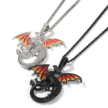 Hip Hop 3A+ CZ Stone Paved Bling Iced Out Dragon Pendants Necklaces for Men Rapper Jewelry Black Silver Color  -  GeraldBlack.com