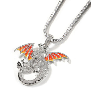 Hip Hop 3A+ CZ Stone Paved Bling Iced Out Dragon Pendants Necklaces for Men Rapper Jewelry Black Silver Color  -  GeraldBlack.com