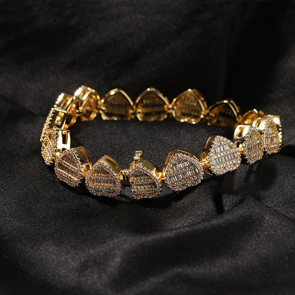 Hip Hop 3A+ CZ Stone Paved Bling Iced Out Heart Shape Link Chain Bracelets for Unisex Rapper Jewelry Gold Silver Color  -  GeraldBlack.com
