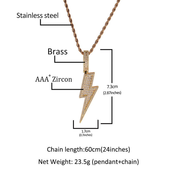 Hip Hop 3A+ CZ Stone Paved Bling Iced Out Lightning Pendants Necklaces for Men Rapper Jewelry  -  GeraldBlack.com