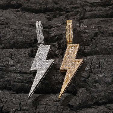 Hip Hop 3A+ CZ Stone Paved Bling Iced Out Lightning Pendants Necklaces for Men Rapper Jewelry  -  GeraldBlack.com