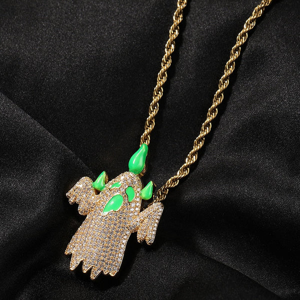 Hip Hop 3A+ CZ Stone Paved Bling Iced Out luminous Halloween Ghost Pendants Necklaces for Men Rapper Jewelry  -  GeraldBlack.com