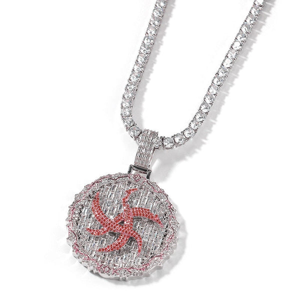 Hip Hop 3A+ CZ Stone Paved Bling Iced Out Rune and Heart Pattern Round Pendants Necklace for Men Rapper Jewelry Gold Color  -  GeraldBlack.com