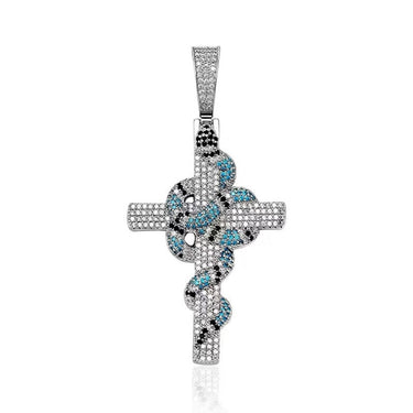 Hip Hop 3A+ CZ Stone Paved Bling Iced Out Snake Cross Pendants Necklace for Men Rapper Jewelry  -  GeraldBlack.com