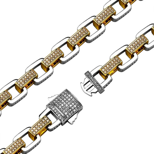 HIP HOP 3A CZ Stone Paved Bling Iced Out Two Tone Geometric Square Link Chain Bracelets for Men Women HipHop Rapper Jewelry  -  GeraldBlack.com