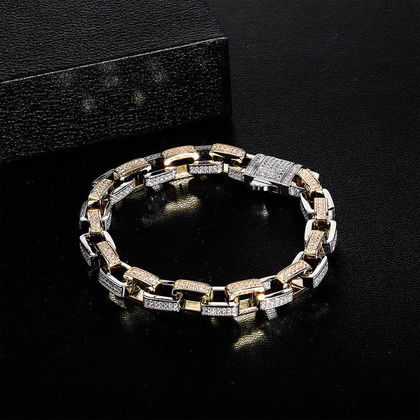 HIP HOP 3A CZ Stone Paved Bling Iced Out Two Tone Geometric Square Link Chain Bracelets for Men Women HipHop Rapper Jewelry  -  GeraldBlack.com
